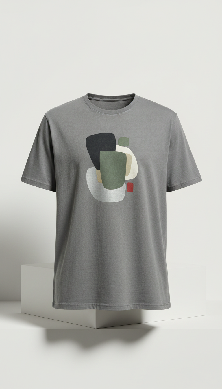 T-shirt gris ciment à motif sérigraphié